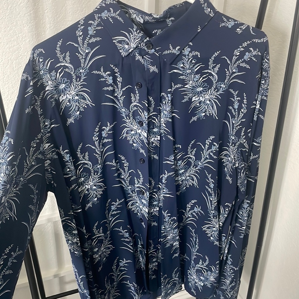 Blue Floral Long Sleeve Button Up Shirt